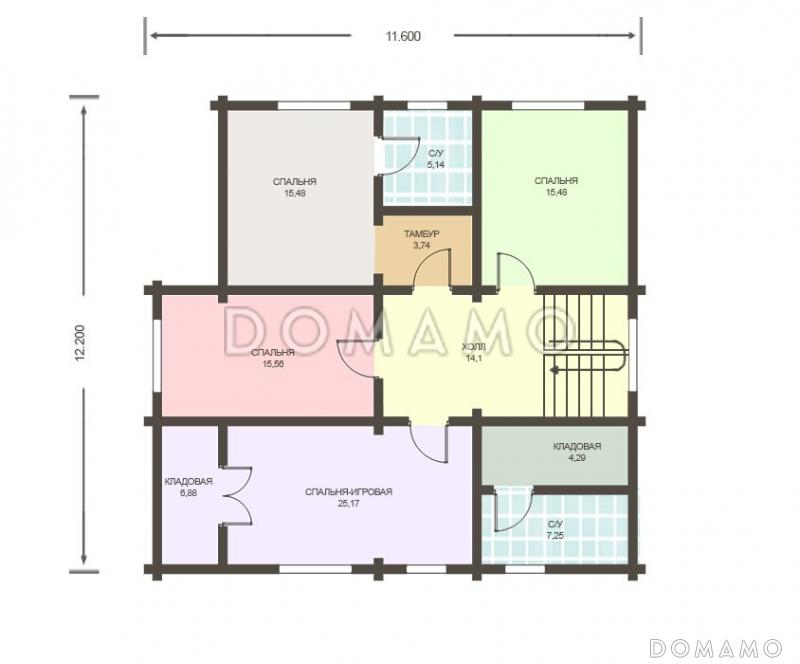 Проект дома из клееного бруса с отдельным входом в топочную / План мансардного этажа
