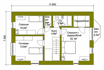 Проект компактного коттеджа с штукатуркой. / План мансардного этажа Проект компактного коттеджа с штукатуркой. / План мансардного этажа
