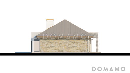 Проект одноэтажного дома из газобетона с прямоугольным эркером в современном архитектурном исполнении и со встроенным гаражом / Фасад 2