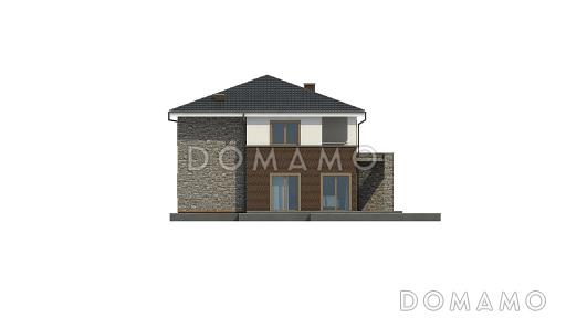 Проект просторного современного двухэтажного дома из кирпича с тремя спальнями, кабинетом, гаражом и сауной / Фасад 2