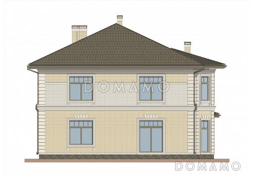 Проект двухэтажного дома из газобетона с эркером в кухне-столовой / Фасад 1