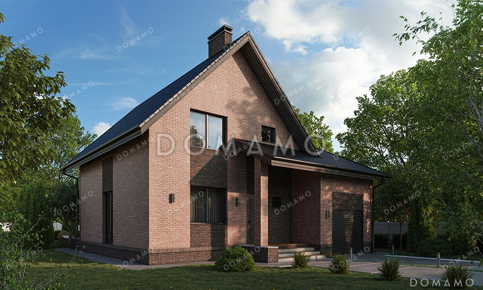 Проект одноэтажного дома с мансардой, гаражом на два автомобиля и террасой / 1