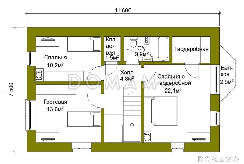 Проект компактного коттеджа с штукатуркой. / План мансардного этажа