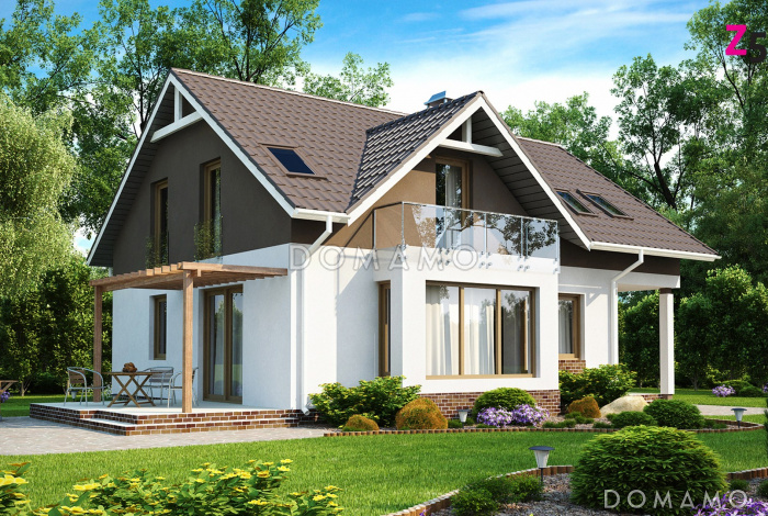 Проект одноэтажного мансардного дома из газобетона с кабинетом на первом этаже