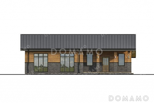 Проект одноэтажного дома с большой террасой и тремя спальнями / Фасад 1