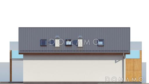 Проект одноэтажного мансардного дома из газобетона с гаражом на два автомобиля для вытянутого участка / Фасад 4