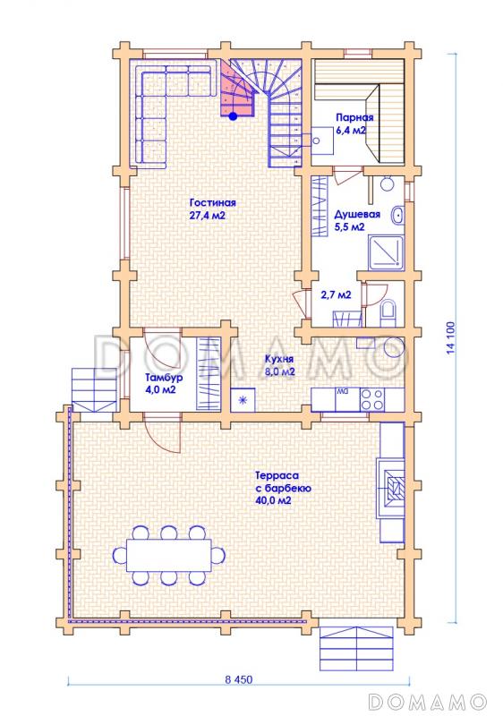Проект коттеджа с большой верандой / План 1 этажа