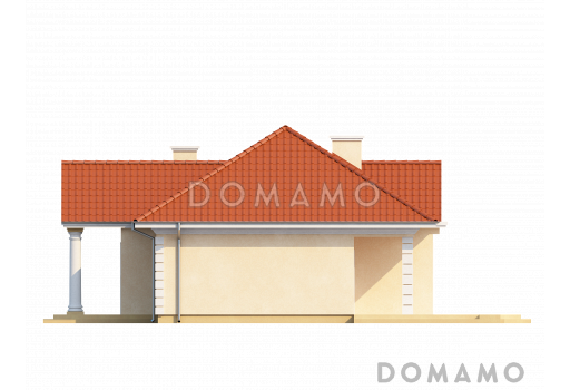 Проект одноэтажного дома из кирпича с цокольным этажом и со свободной планировкой на мансардном этаже / Фасад 2