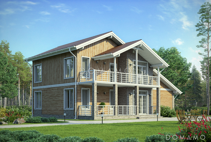 Проект загородного дома с длинным балконом