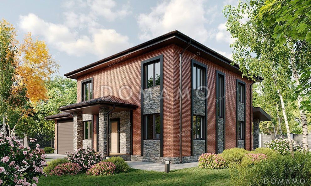 Проект двухэтажного дома с террасой, большой гостиной и гаражом / 2