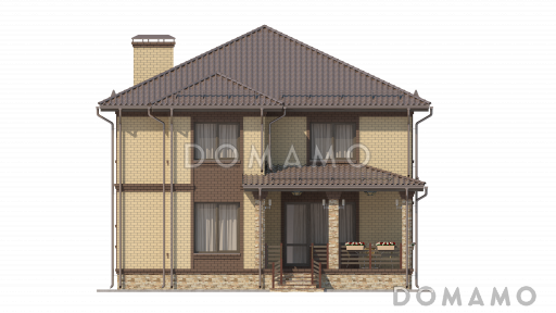 Проект двухэтажного коттеджа с лоджией на первом этаже / Фасад 3