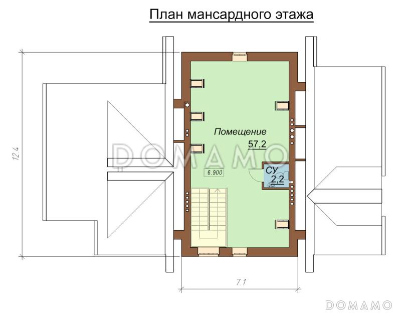 Проект двухэтажного дома с цокольным и мансардным этажами, с сауной и зимним садом / План мансардного этажа