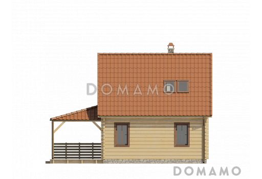 Проект компактного мансардного дома из кирпича с тремя спальнями и крытой террасой / Фасад 2