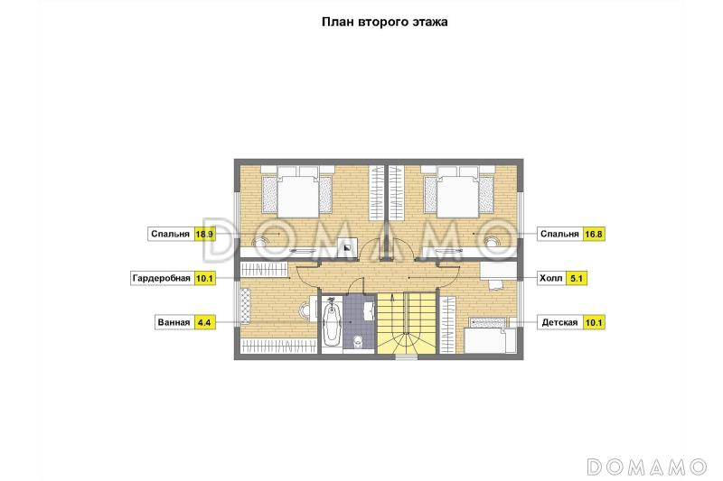 Проект скандинавского дома из газобетона с 4 спальнями, гостиной и крытой террасой / План мансардного этажа