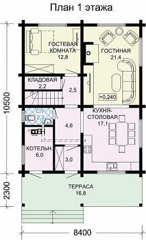 Проект дома из бруса в скандинавском стиле / План 1 этажа