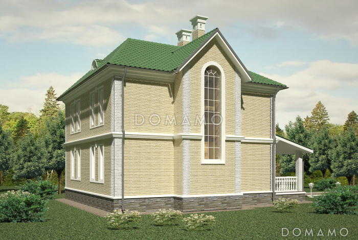 Проект классического коттеджа 10х10 с террасой из кирпича Проект классического коттеджа 10х10 с террасой из кирпича