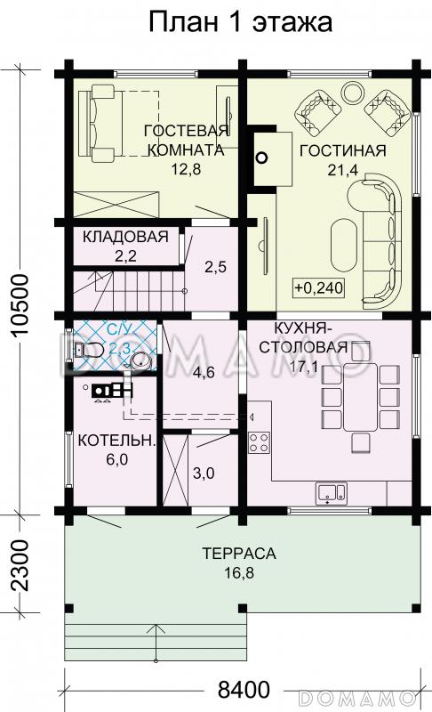 Проект дома из бруса в скандинавском стиле / План 1 этажа