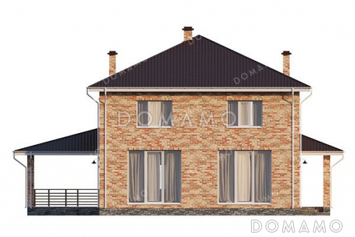 Проект дома из газобетона с террасой и тремя спальнями / Фасад 3