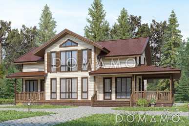 Проект дома из бруса с просторной гостиной