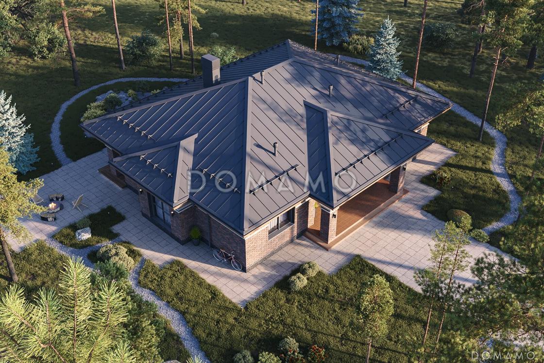 Проект кирпичного одноэтажного дома с тремя спальнями и кухней-столовой-гостиной / 2