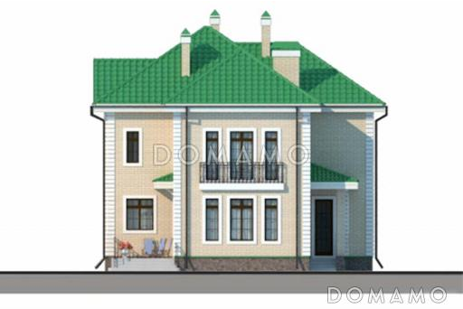 Проект двухэтажного дома с гаражом и небольшой террасой / Фасад 3