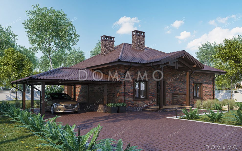 Проект одноэтажного дома с террасой и навесом для авто / 3