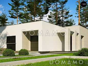 Проект уютного современного одноэтажного дома из газобетона с плоской крышей, с тремя спальнями и гаражом Проект уютного современного одноэтажного дома из газобетона с плоской крышей, с тремя спальнями и гаражом