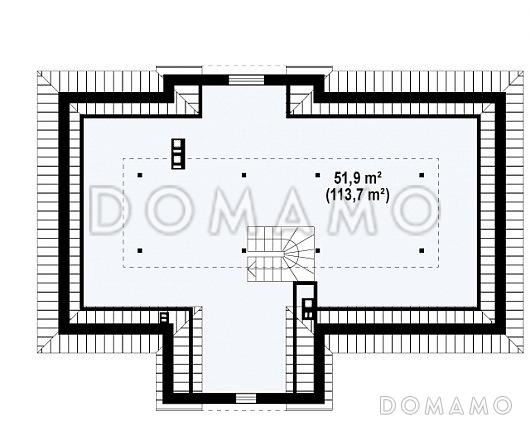 Проект одноэтажного дома из кирпича c эркером в столовой зоне и со свободной планировкой на мансардном этаже / План мансардного этажа