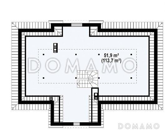 Проект одноэтажного дома из кирпича c эркером в столовой зоне и со свободной планировкой на мансардном этаже / План мансардного этажа