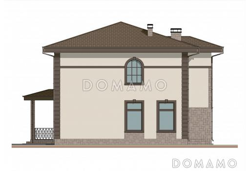 Проект двухэтажного дома из газобетона с 5 спальнями, сауной и гаражом на 1 машину / Фасад 1