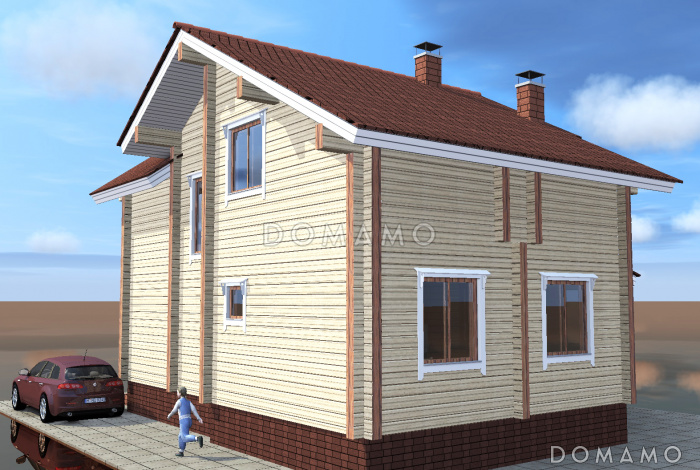 Проект коттеджа в брусовом исполнением с террасой Проект коттеджа в брусовом исполнением с террасой