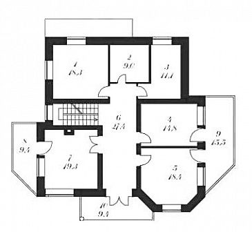 Проект двухэтажного дома с сауной, бильярдной и тренажерным залом / План 2 этажа Проект двухэтажного дома с сауной, бильярдной и тренажерным залом / План 2 этажа