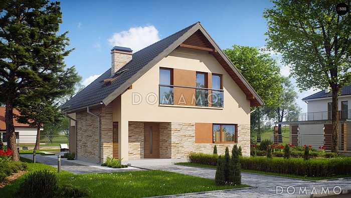 Проект небольшого одноэтажного мансардного дома из газобетона с тремя спальнями и просторной гостиной Проект небольшого одноэтажного мансардного дома из газобетона с тремя спальнями и просторной гостиной