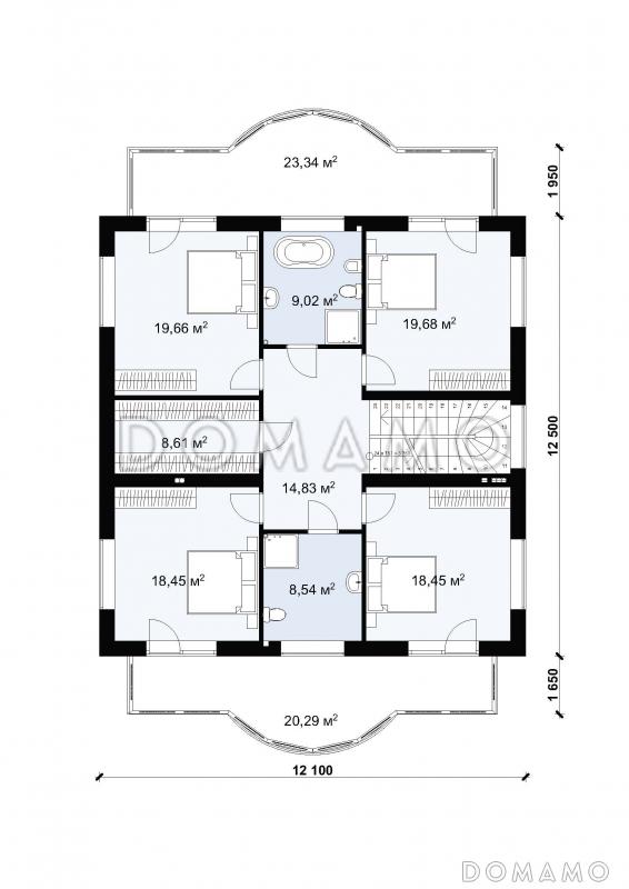 Проект красивого двухэтажного дома с большими балконами S-240 / План 2 этажа