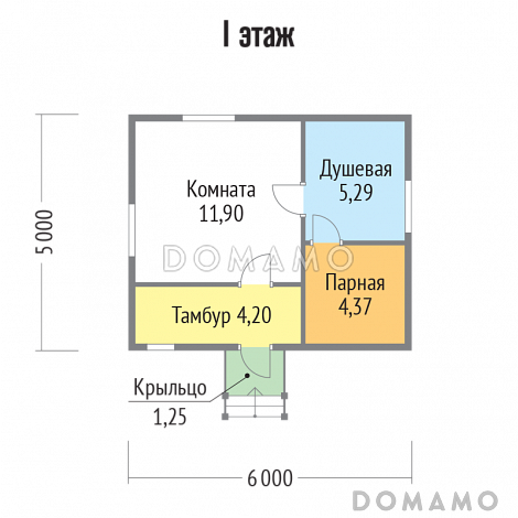 Проект каркасной бани 6х5 / План 1 этажа Проект каркасной бани 6х5 / План 1 этажа
