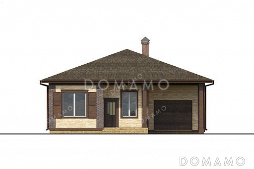 Проект одноэтажного дома с террасой и гаражом для автомобиля / Фасад 2