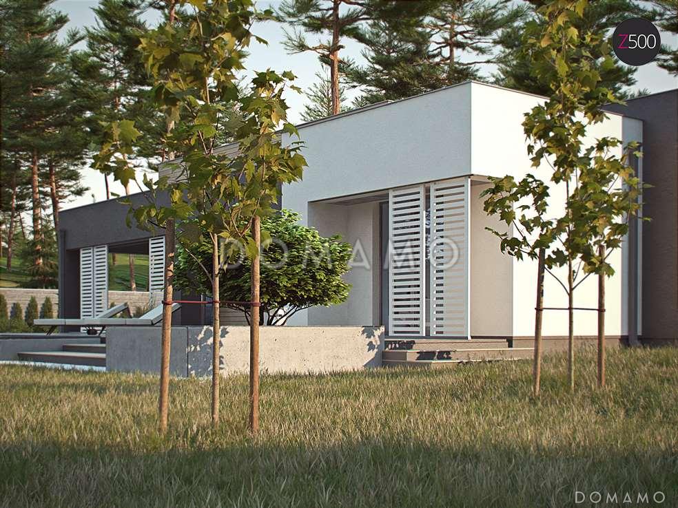 Проект одноэтажного дома из газобетона с плоской крышей, большой площадью остекления и крытой террасой / 2