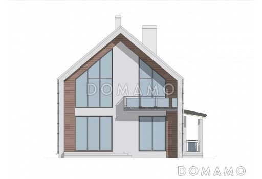 Проект двухэтажного дома с тремя спальными комнатами, балконом и сауной / Фасад 3