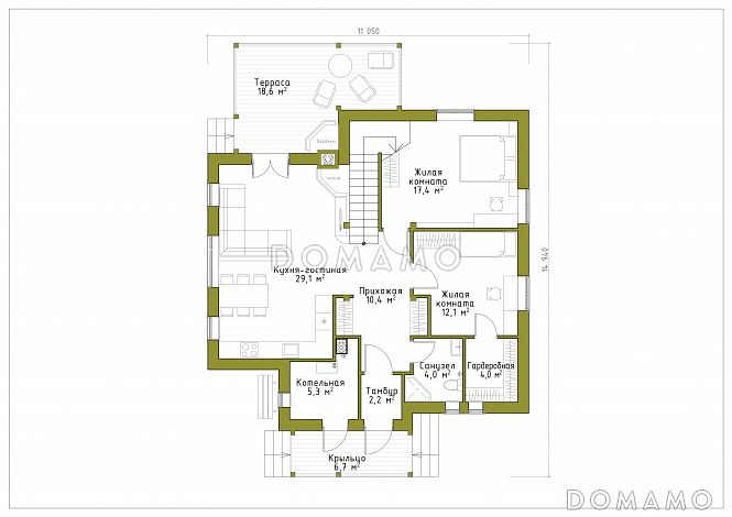 Проект брусового дома с эргономичной планировкой / План 1 этажа Проект брусового дома с эргономичной планировкой / План 1 этажа