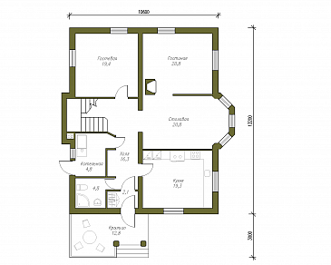 Проект дома из пенобетона без гаража / План 1 этажа
