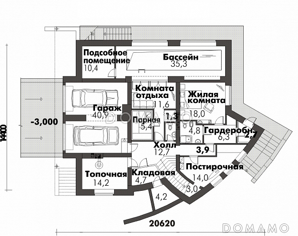 Дом оригинальной формы / План цокольного этажа Дом оригинальной формы / План цокольного этажа