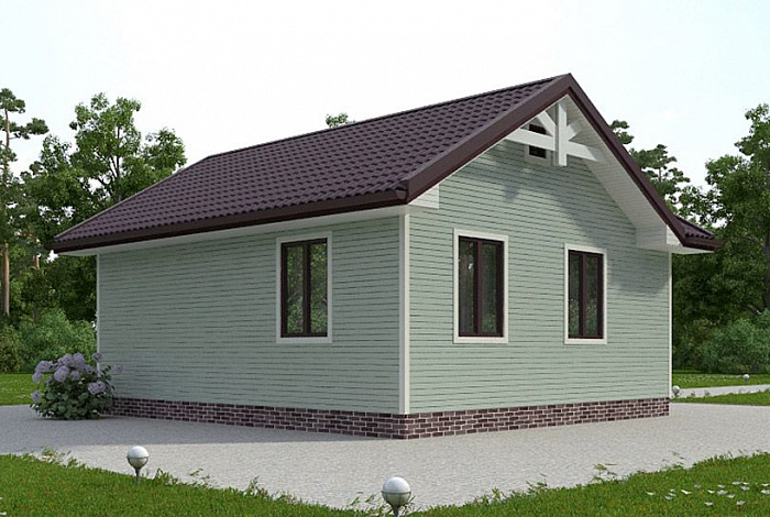 Проект  одноэтажного дома из клееного бруса с окнами в пол