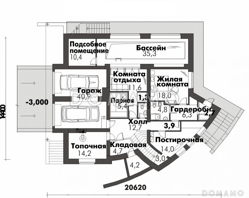 Дом оригинальной формы / План цокольного этажа