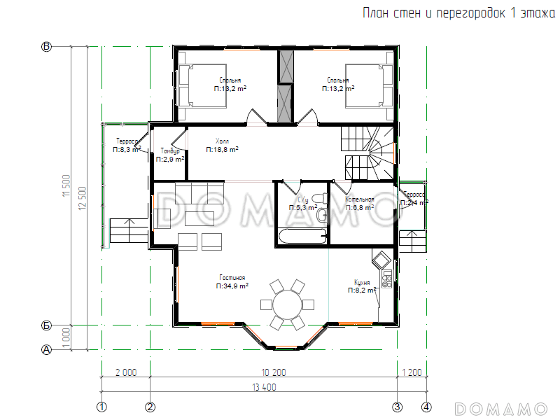 Каркасный дом "Лангсдорф" / План 1 этажа