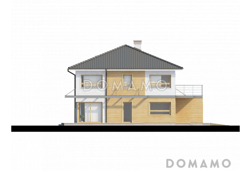 Проект двухэтажного дома из газобетона с четырьмя спальнями и удлинённым двухместным гаражом / Фасад 3