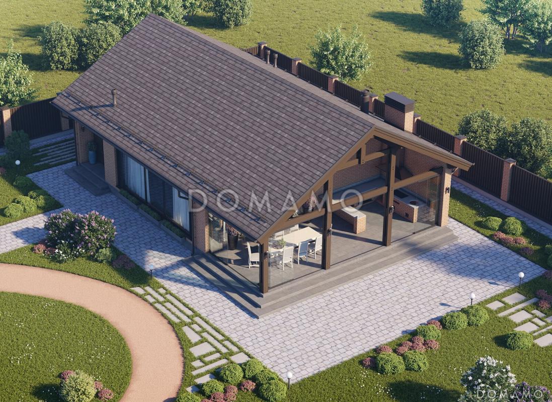 Проект каркасной беседки с крытой террасой барбекю, кухней и бильярдной / 4