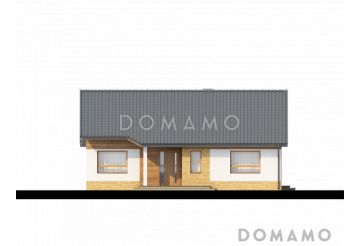 Проект простого компактного одноэтажного дома из кирпича с тремя спальнями / Фасад 1
