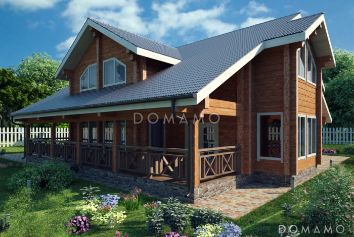 Проект дома из клееного бруса с навесом для авто Проект дома из клееного бруса с навесом для авто