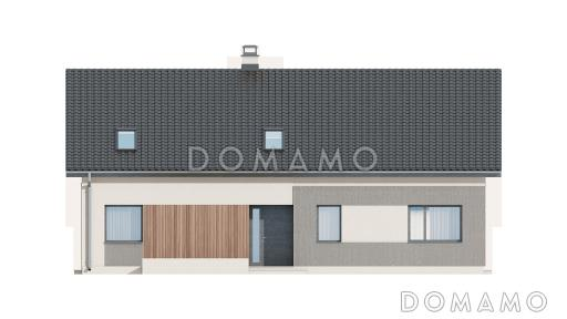 Проект комфортного одноэтажного мансардного дома из газобетона для двух семей / Фасад 1