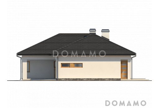 Проект одноэтажного дома из газобетона с дневной зоной в тыльной части дома и выходом на большую террасу и гаражом на два автомобиля / Фасад 2
